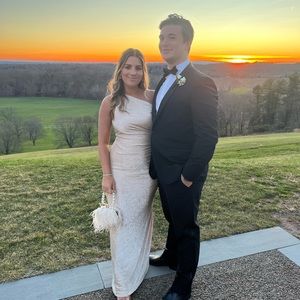 Calvin Klein champagne dress with side embellishments